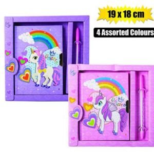 Novelty unicorn notebook w/pen 19x18cm