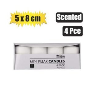 Candle-set 4pc pillars 5x8cm scented