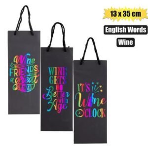 Gift-bag ppr wine eng words 13x35cm blk