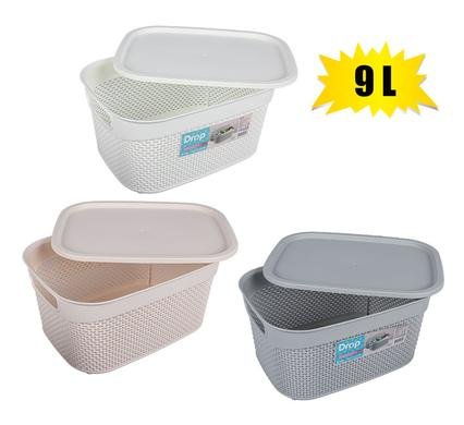 Basket pl 33x24x16cm drop patt 9l lid