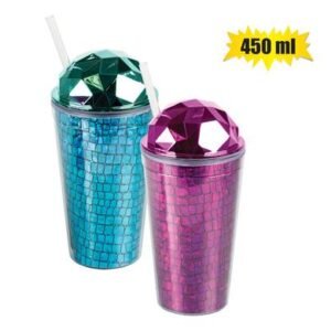 Tumbler w/straw & lid glitter asst 450ml